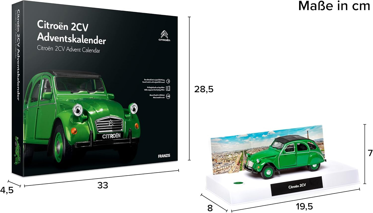 - Calendrier De L'Avent Citroën 2 CV (Canard) En Vert, Kit De Construction De Véhicule À L'Échelle 1:38, Module Sonore Et Livre D'Accompagnement, À Partir De 14 Ans, 55154-2, Coloré