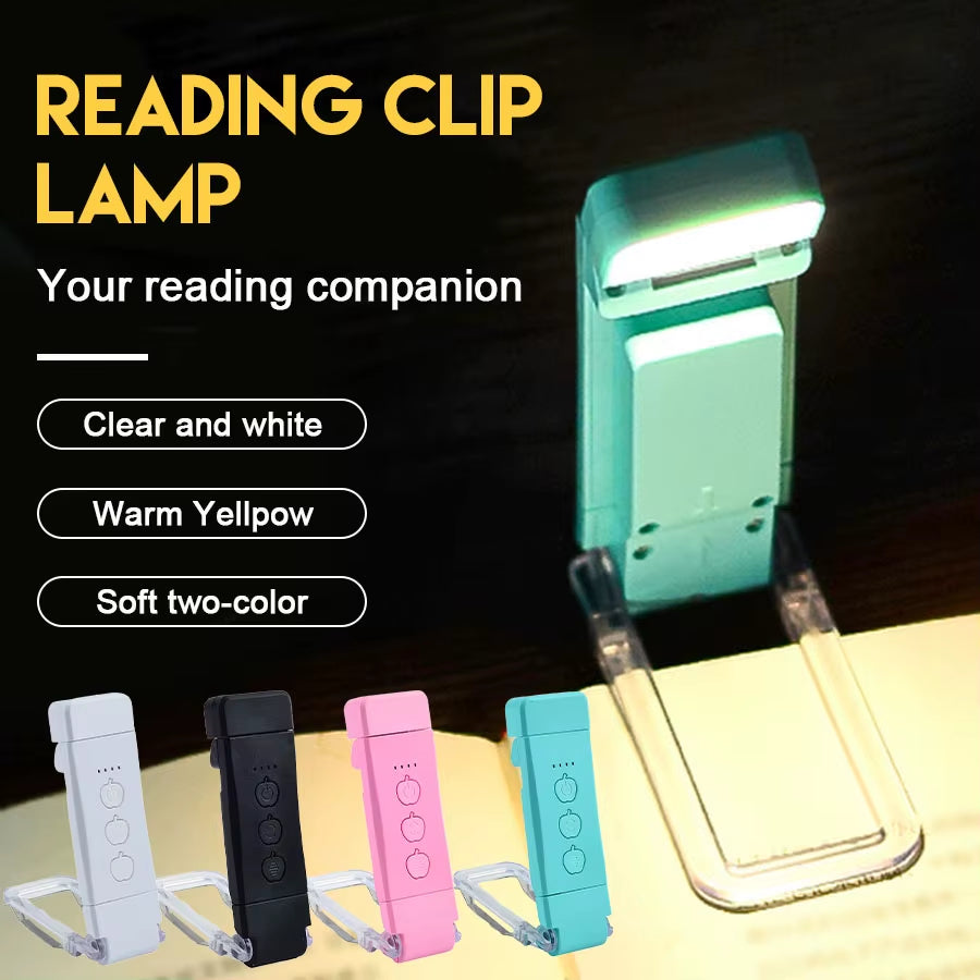 Book Light USB Rechargeable 3 Colors & 5 Brightness 1800K-6000K Reading Light Clip-On Read Lamp Bookmark Night Light Book Lamp