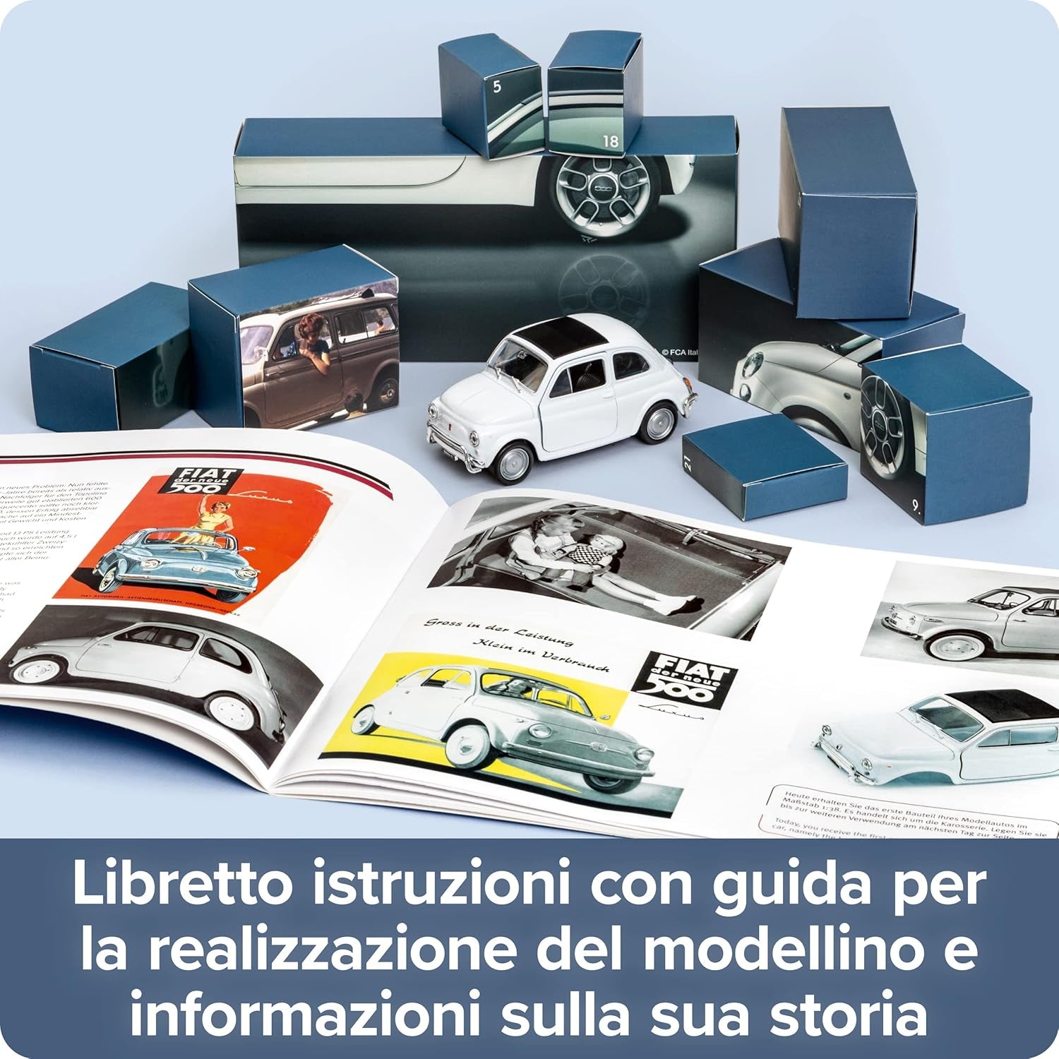 67168 - Calendario Dell’Avvento Fiat 500, Kit per Modellino in Metallo, in Scala 1:38, Inclusi Modulo Sound E Libretto Istruzioni Di 52 Pagine