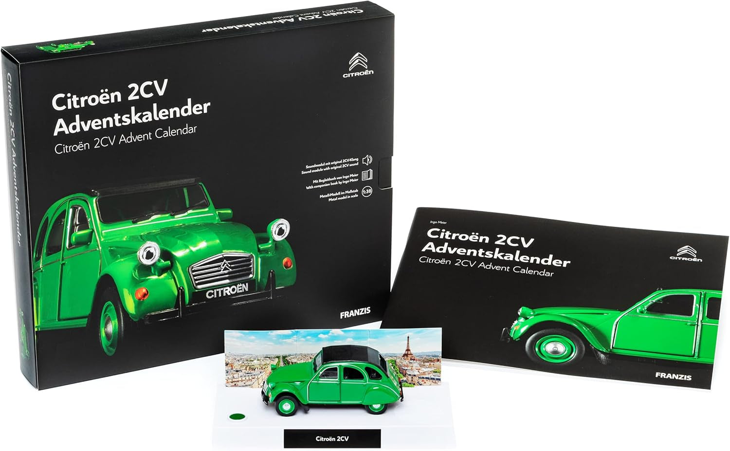 - Calendrier De L'Avent Citroën 2 CV (Canard) En Vert, Kit De Construction De Véhicule À L'Échelle 1:38, Module Sonore Et Livre D'Accompagnement, À Partir De 14 Ans, 55154-2, Coloré