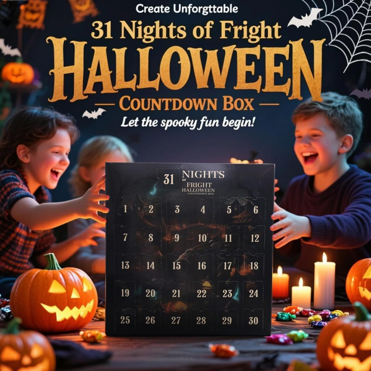 31 Nights of Fright - Halloween Countdown Box with Figurines, Halloween Advent Calendar 2025 Gift Box, Scary Doll Collectible Horror Figures, Hanging Charms & Mini Decorations (31 Days)
