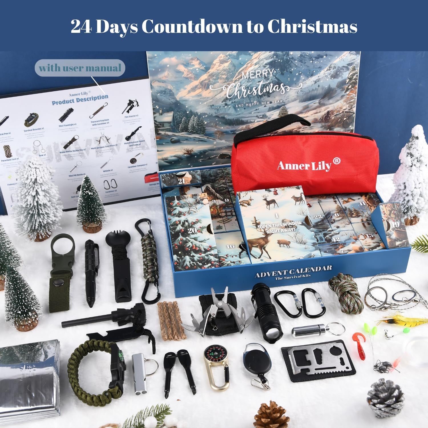 Survival Kit Advent Calendar for Men - Survival Tools Advent Calendar for Adult Teen 24 Days Christmas Countdown - 2025 Xmas Holiday Surprise Gifts for Outdoor Enthusiasts