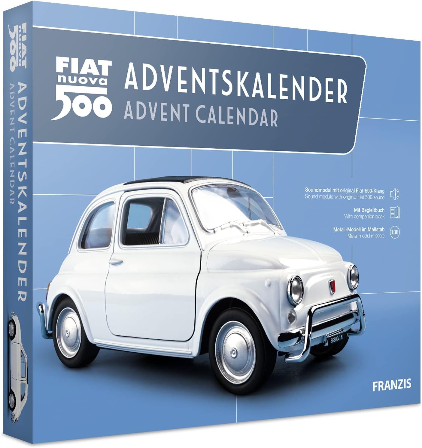 67168 - Calendario Dell’Avvento Fiat 500, Kit per Modellino in Metallo, in Scala 1:38, Inclusi Modulo Sound E Libretto Istruzioni Di 52 Pagine