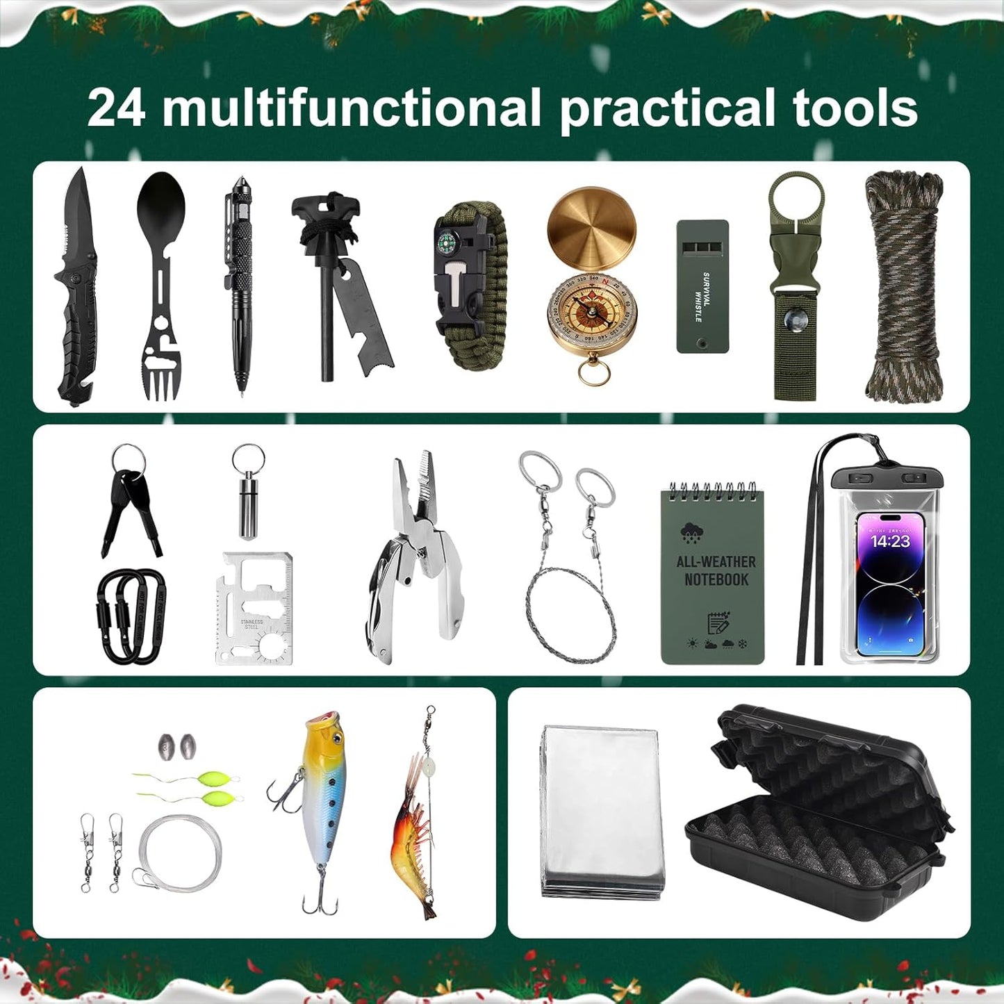 Advent Calendar Survival Kits for Men - 24 Days Christmas Countdown Calendar Emergency Survival Gears Gift for Teen Adult, 2025 Xmas Cool Gadgets for Outdoor Camping Fishing Hunting Adventure