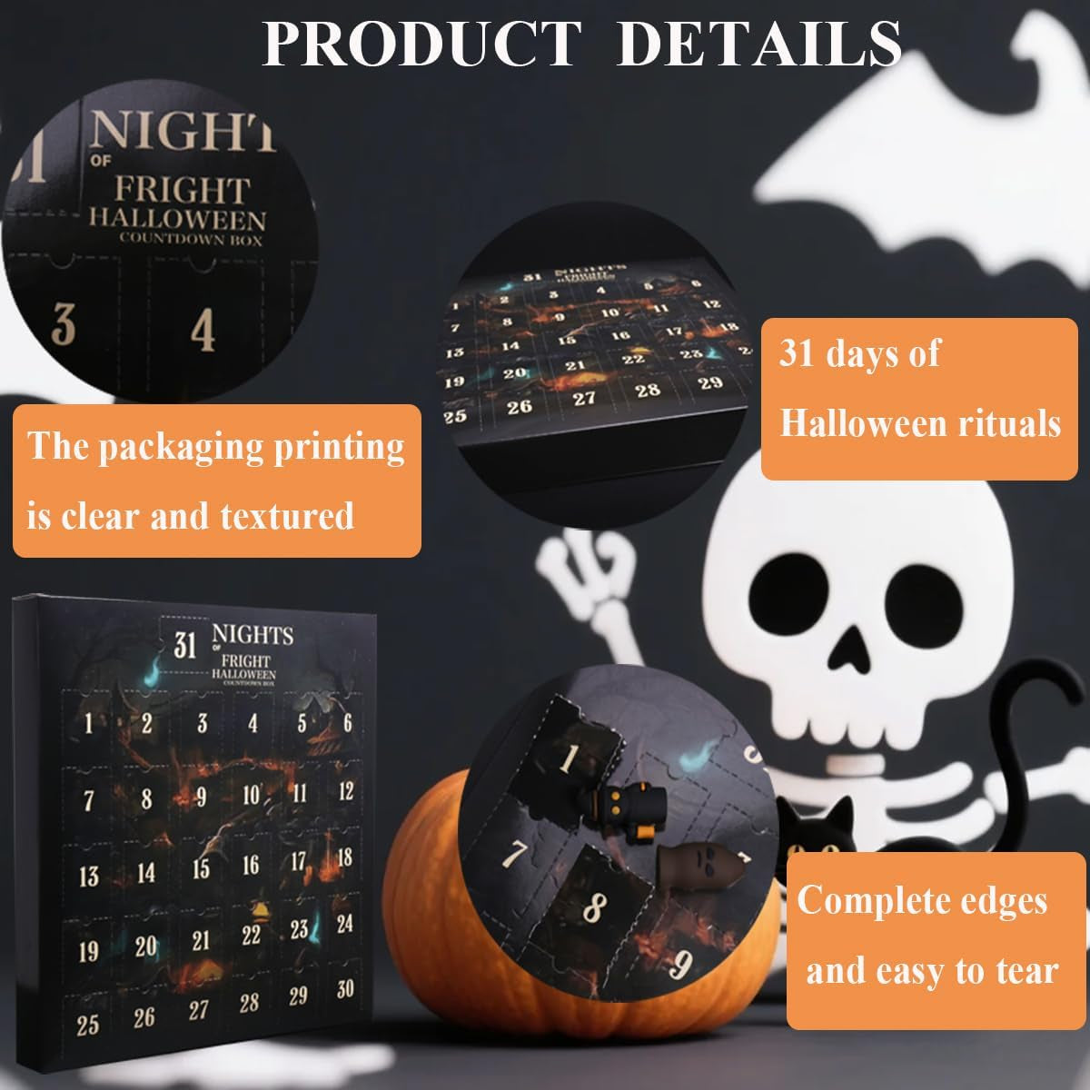 31 Nights of Fright - Halloween Countdown Box with Figurines, Halloween Advent Calendar 2025 Gift Box, Scary Doll Collectible Horror Figures, Hanging Charms & Mini Decorations (31 Days)