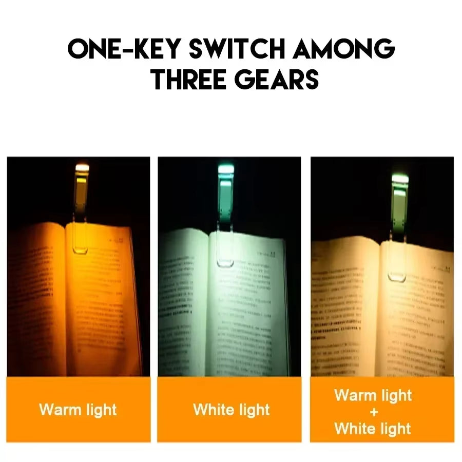 Book Light USB Rechargeable 3 Colors & 5 Brightness 1800K-6000K Reading Light Clip-On Read Lamp Bookmark Night Light Book Lamp