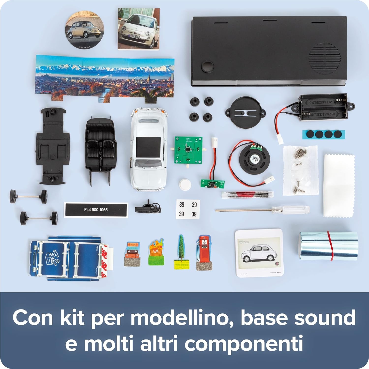 67168 - Calendario Dell’Avvento Fiat 500, Kit per Modellino in Metallo, in Scala 1:38, Inclusi Modulo Sound E Libretto Istruzioni Di 52 Pagine