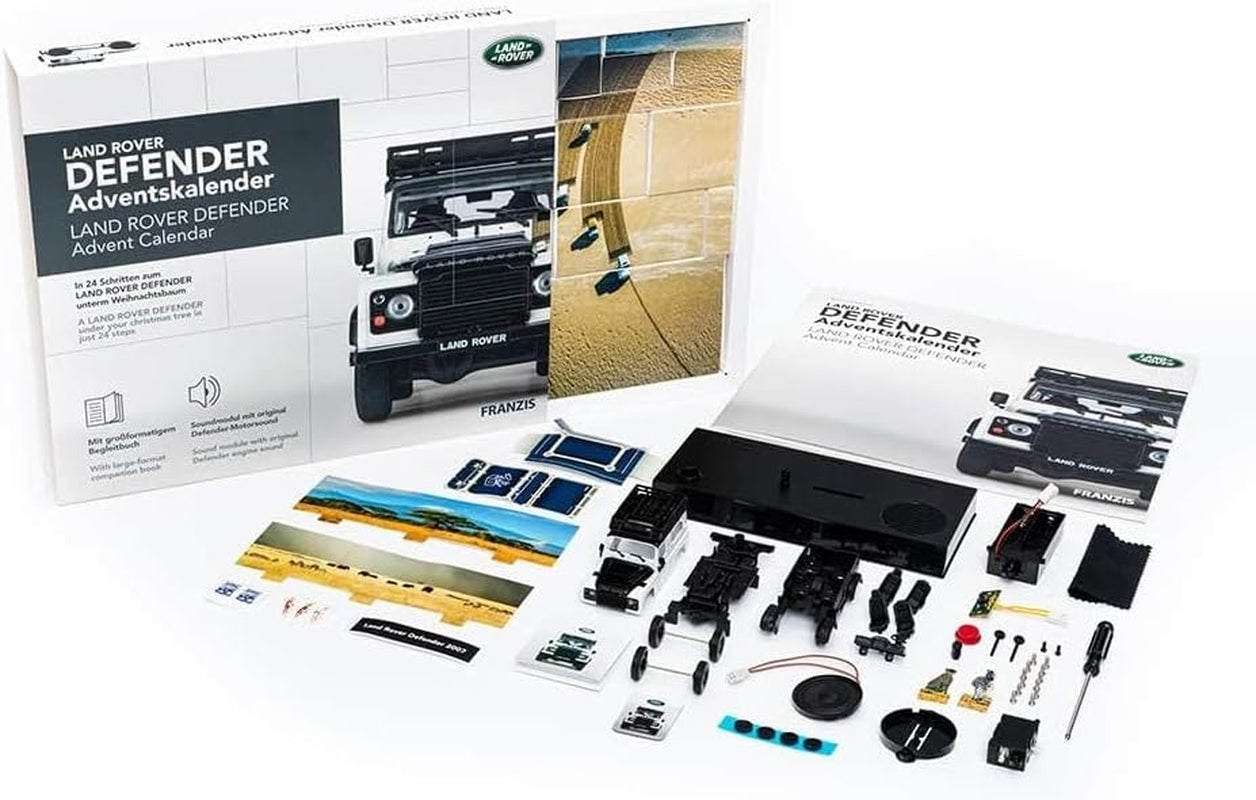 67155 - Calendario Dell'Avvento Land Rover Defender in Metallo, in Scala 1:43, Con Modulo Audio E Libro Di Accompagnamento Da 50 Pagine