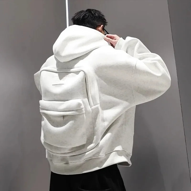 American Style Casual Loose Men'S Hoodie Sweater Backpack Integrated Spring Autumn Design Unique Loose Outerwear